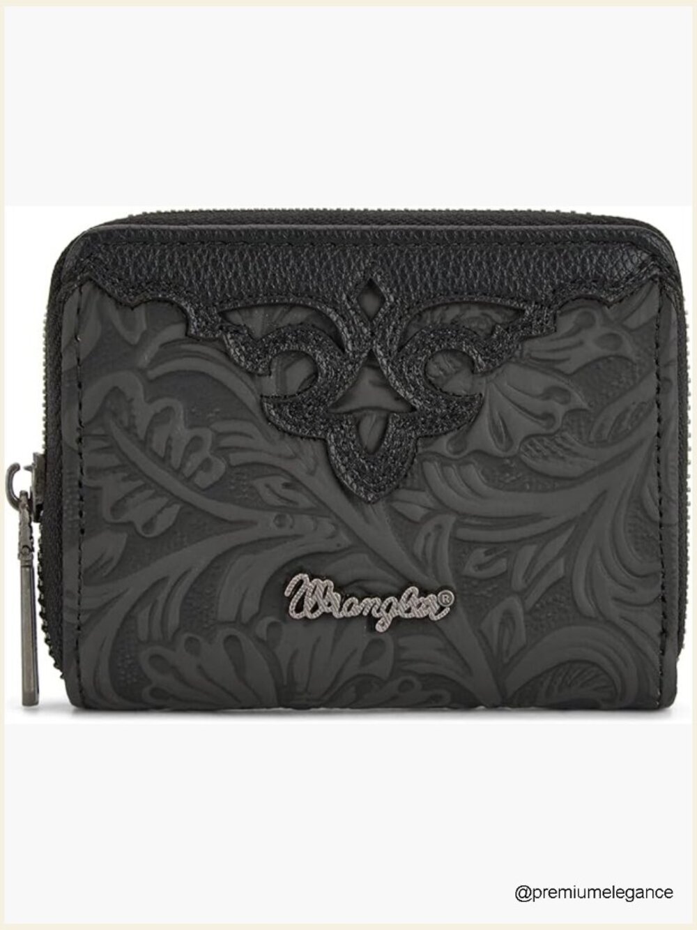 Western Tooled Mini Wallet Slim Credit Card Holder with Zipper Closure